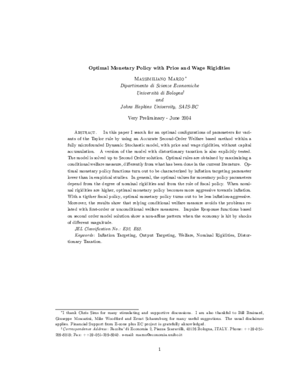 (PDF) Optimal Monetary Policy with Price and Wage Rigidities