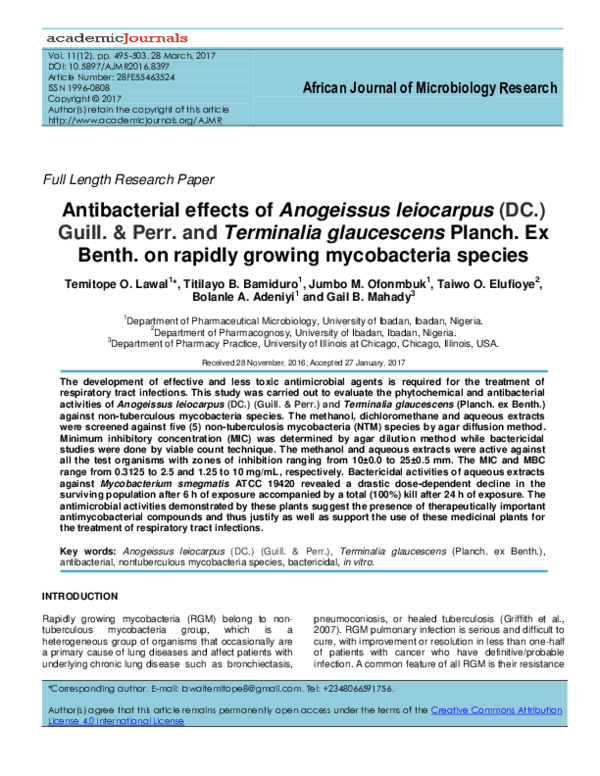 (PDF) Antibacterial effects of Anogeissus leiocarpus (DC.) Guill. Perr ...