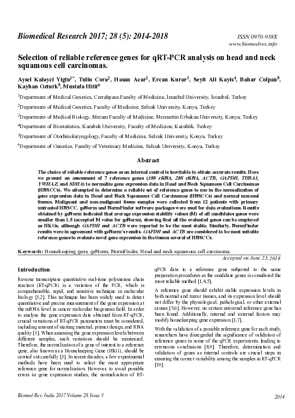 (PDF) Selection of reliable reference genes for qRT-PCR analysis on ...