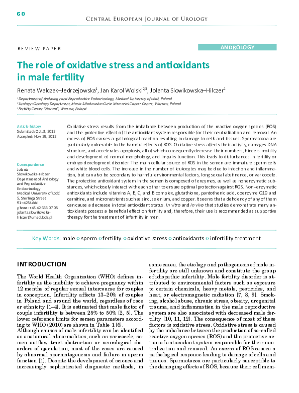 (PDF) Role of oxidative stress and antioxidants in male infertility: An ...