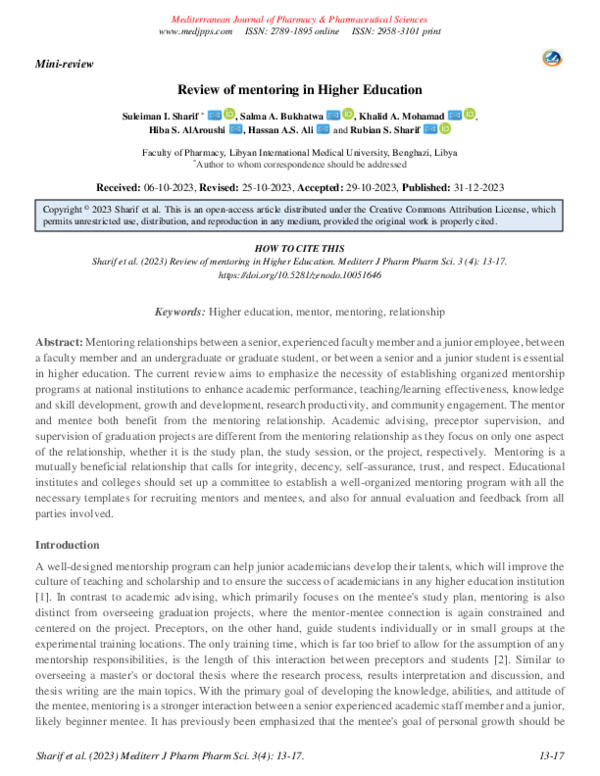 (PDF) Review of mentoring in Higher Education