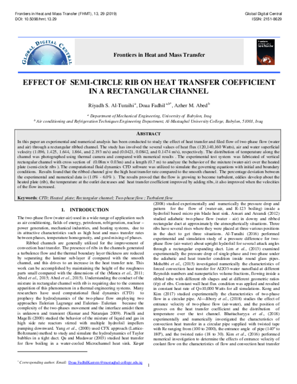 (PDF) Effect of Semi-Circle Rib on Heat Transfer Coefficient in a ...