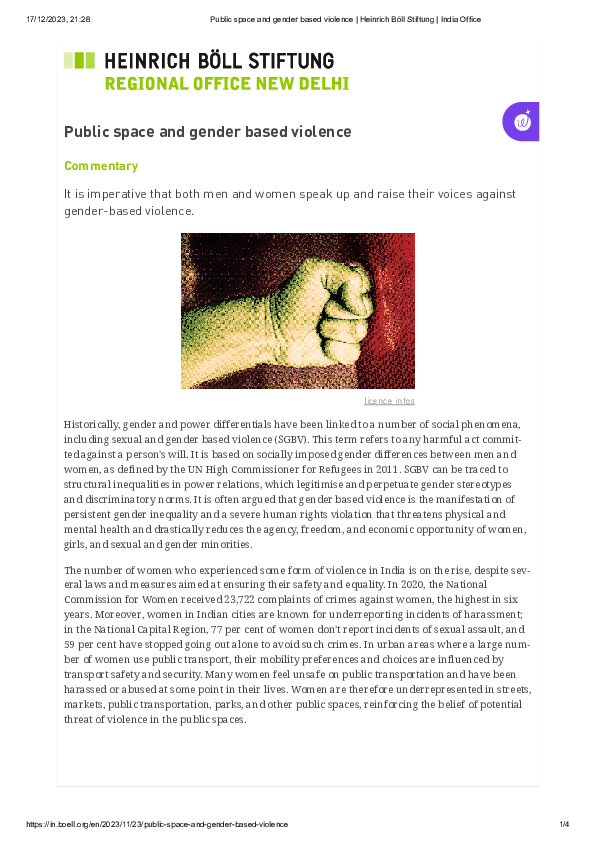 (PDF) Public space and gender based violence Heinrich Boll Stiftung ...