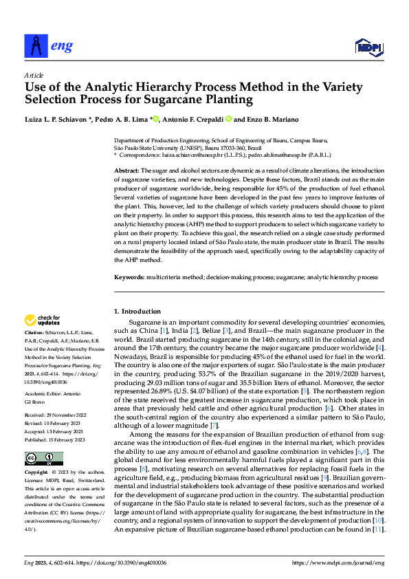 (PDF) Use of the Analytic Hierarchy Process Method in the Variety ...