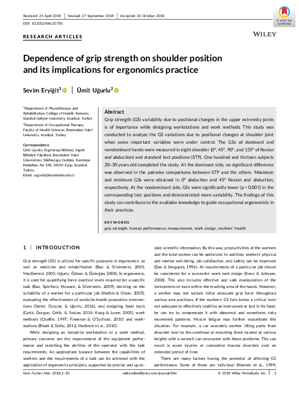 (PDF) Dependence of grip strength on shoulder position and its ...