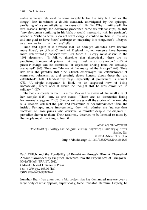 (PDF) Paul Tillich and the Possibility of Revelation through Film.By ...