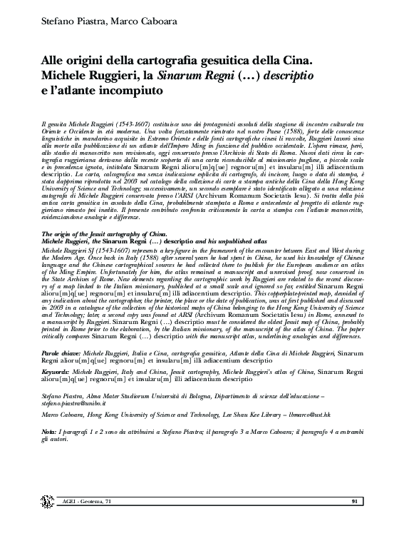(PDF) Alle origini della cartografia gesuitica della Cina. Michele ...