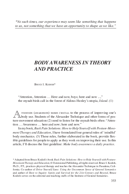 (PDF) Body Awareness in Theory and Practice