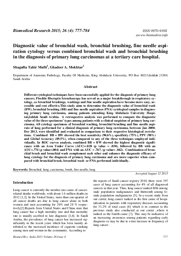 (PDF) Diagnostic value of bronchial wash, bronchial brushing, fine ...