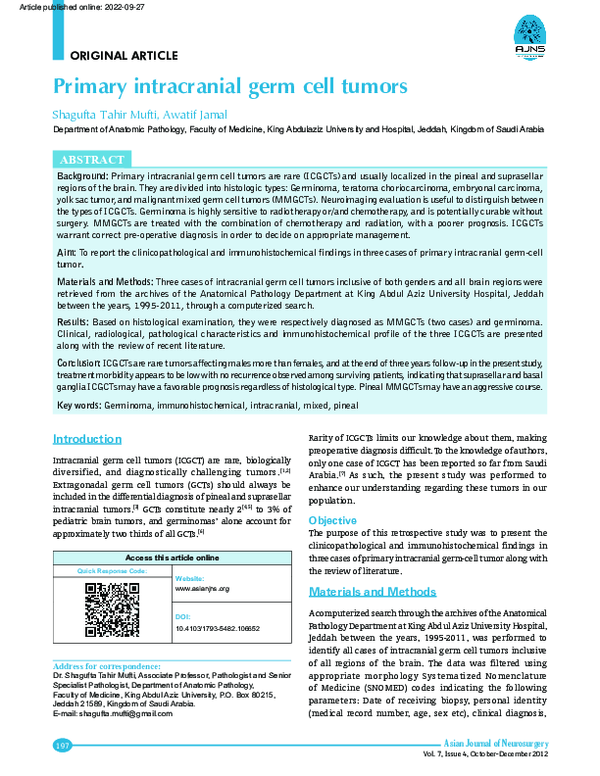 (PDF) Primary intracranial germ cell tumors