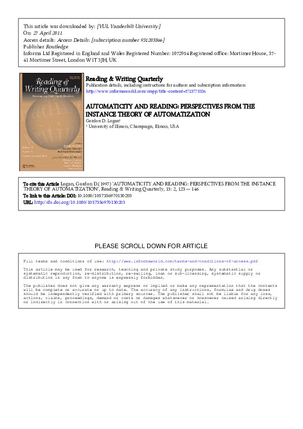 (PDF) Automaticity and Reading: Perspectives from the Instance Theory ...