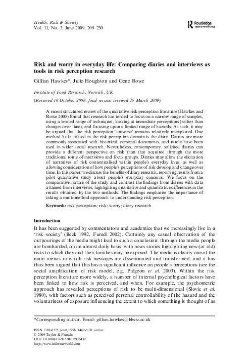 (PDF) Risk and worry in everyday life: Comparing diaries and interviews ...