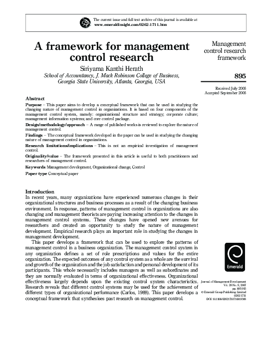 (PDF) A framework for management control research