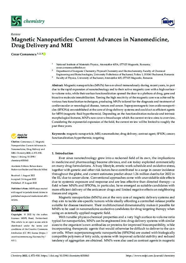 (PDF) Magnetic Nanoparticles: Current Advances in Nanomedicine, Drug ...
