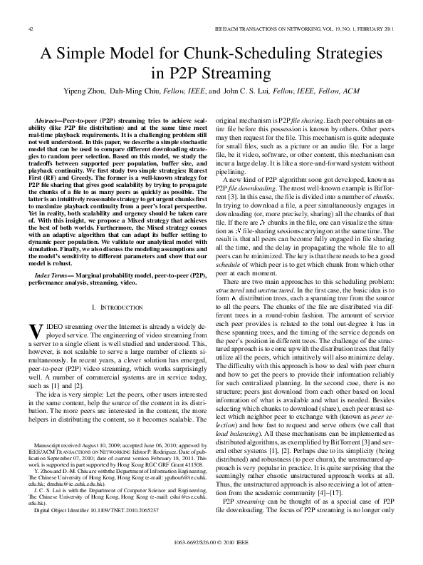 (PDF) A Simple Model for Chunk-Scheduling Strategies in P2P Streaming