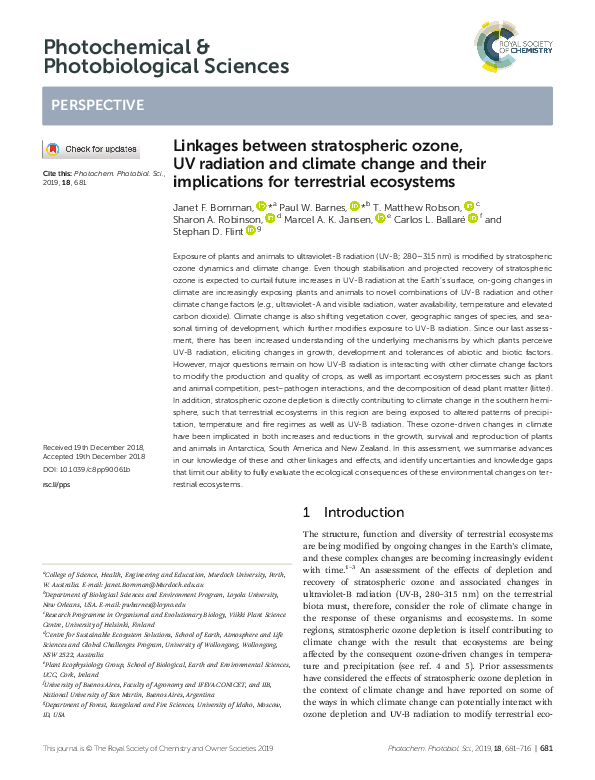 (PDF) Linkages between stratospheric ozone, UV radiation and climate ...