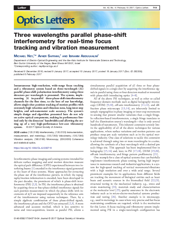 (PDF) Three wavelengths parallel phase-shift interferometry for real ...