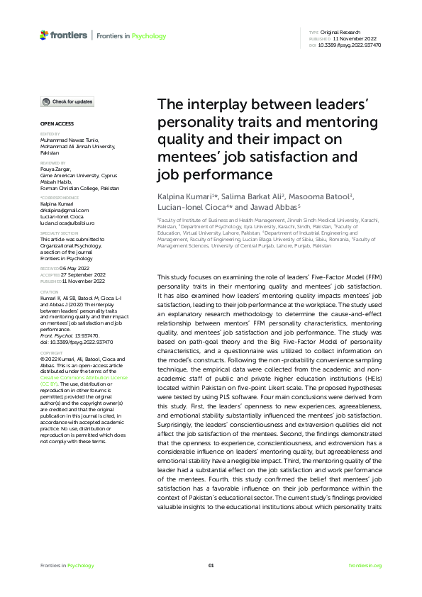 (PDF) The interplay between leaders’ personality traits and mentoring ...