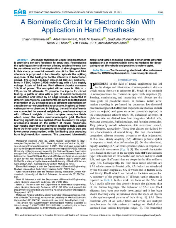 (PDF) A Biomimetic Circuit for Electronic Skin With Application in Hand ...