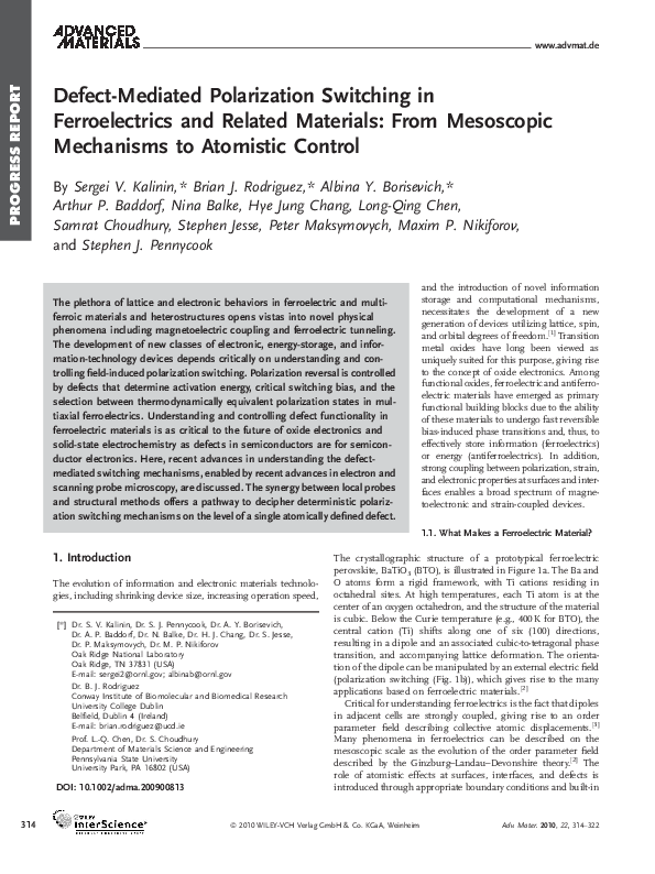 (PDF) Defect‐Mediated Polarization Switching in Ferroelectrics and ...