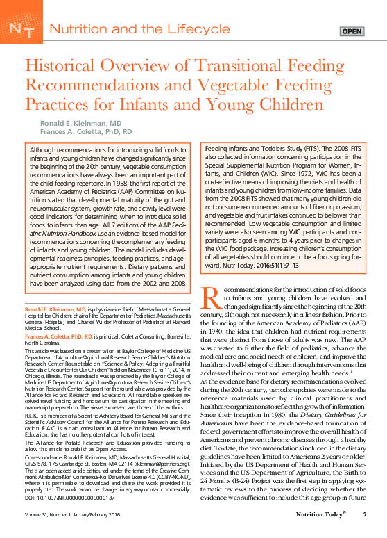 (PDF) Historical Overview of Transitional Feeding Recommendations and ...