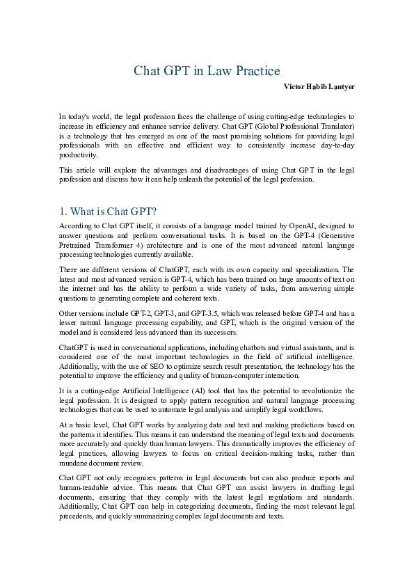 (DOC) Chat GPT in Law Practice