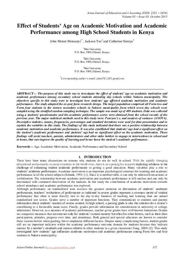 (PDF) Effect of Students' Age on Academic Motivation and Academic ...