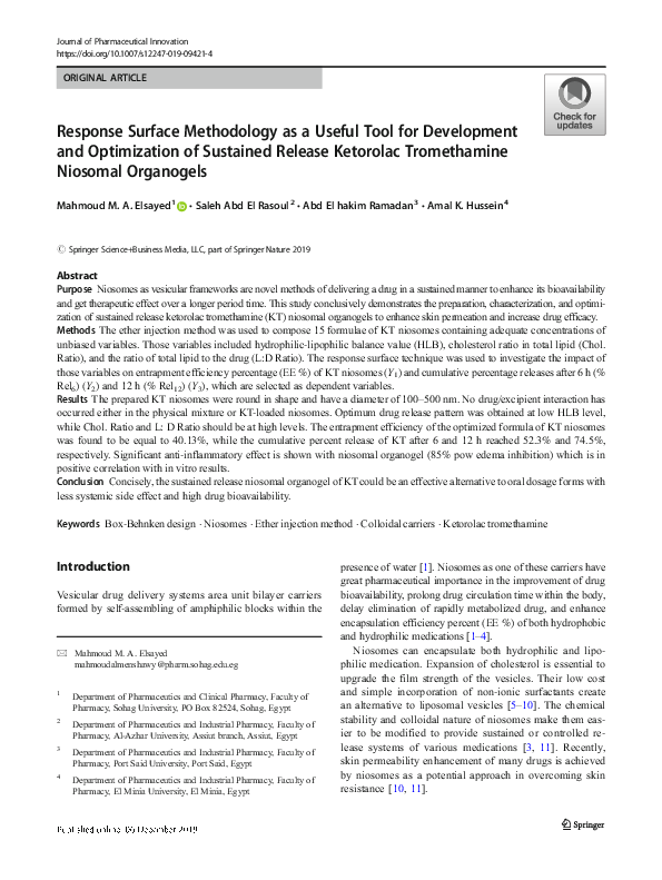 (PDF) Response Surface Methodology as a Useful Tool for Development and ...