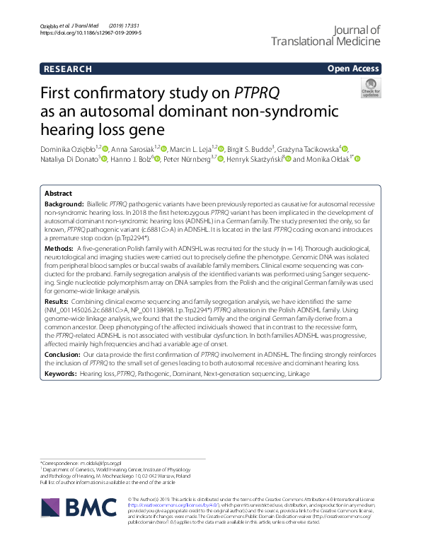 (PDF) First confirmatory study on PTPRQ as an autosomal dominant non ...