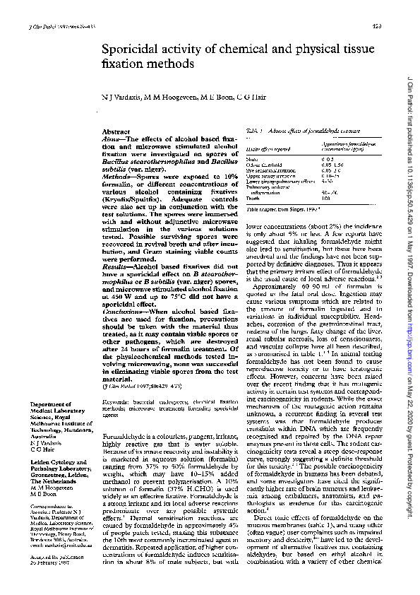 (PDF) Sporicidal activity of chemical and physical tissue fixation methods
