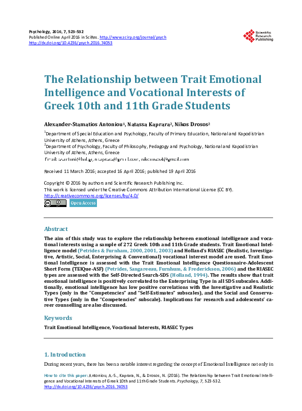 (PDF) The Relationship between Trait Emotional Intelligence and ...