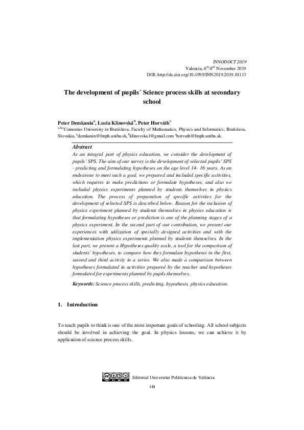 (PDF) The development of pupils´ Science process skills at secondary school