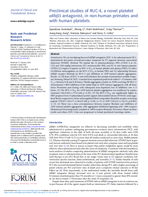 (PDF) Preclinical studies of RUC-4, a novel platelet αIIbβ3 antagonist ...