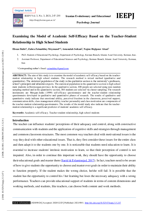 (PDF) Examining the Model of Academic Self-Efficacy Based on the ...