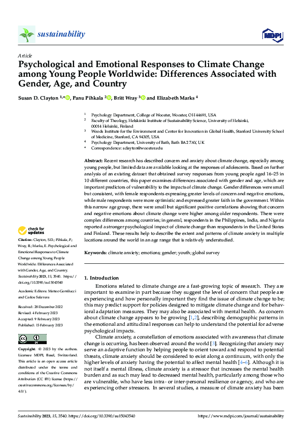 (PDF) Psychological and Emotional Responses to Climate Change among ...