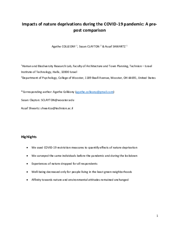 (PDF) Impacts of nature deprivations during the COVID-19 pandemic: A ...