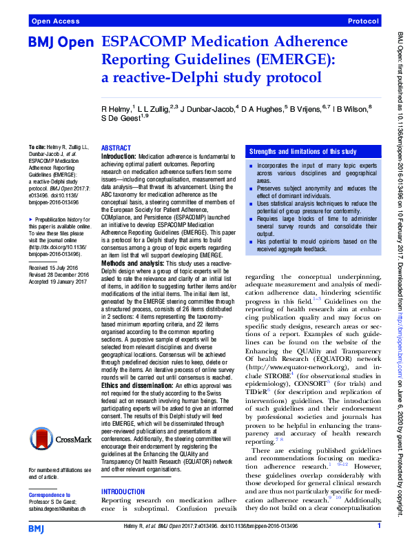 (PDF) ESPACOMP Medication Adherence Reporting Guidelines (EMERGE): a ...