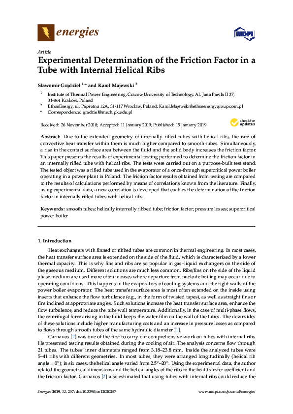 (PDF) Experimental Determination of the Friction Factor in a Tube with ...