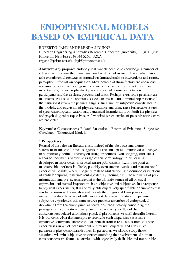 (PDF) Endophysical Models Based on Empirical Data