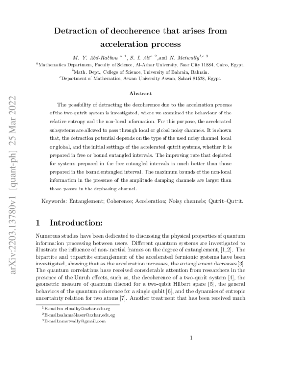 (PDF) Detraction of decoherence that arises from the acceleration process