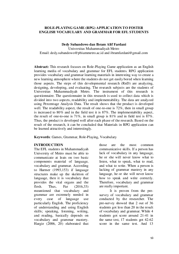 (PDF) Role-playing Game (Rpg) Application to Foster English Vocabulary ...