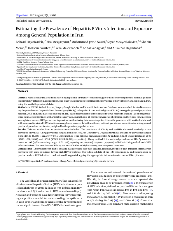 (PDF) Estimating the Prevalence of Hepatitis B Virus Infection and ...