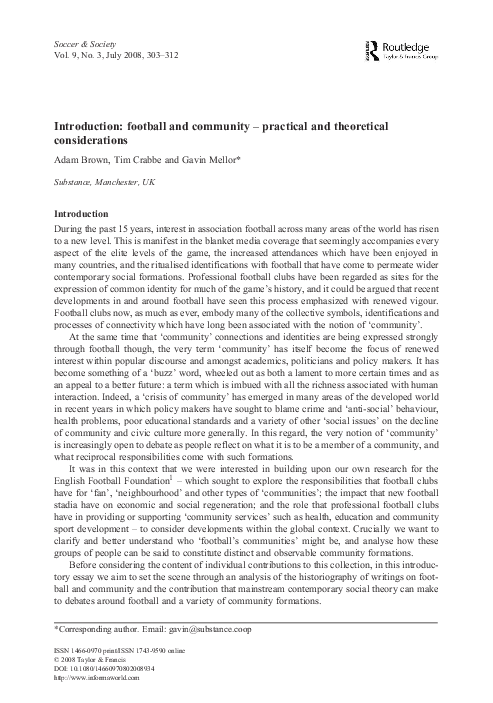 (PDF) Introduction: football and community – practical and theoretical ...