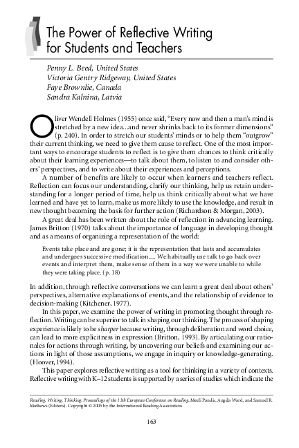 (PDF) The Power of Reflective Writing for Students and Teachers
