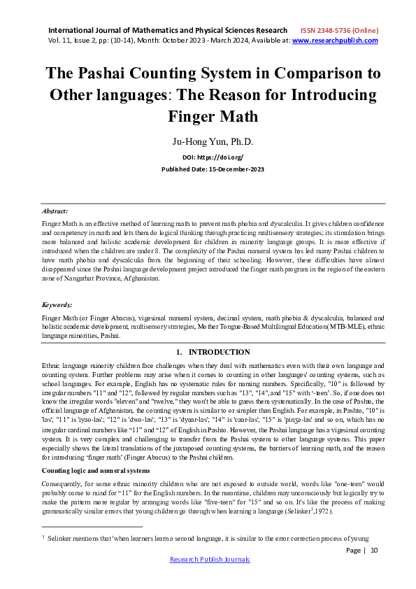 (PDF) The Pashai Counting System in Comparison to Other languagesː The ...