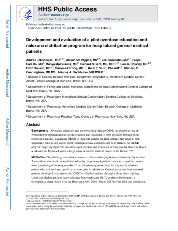 (PDF) Development and evaluation of a pilot overdose education and ...