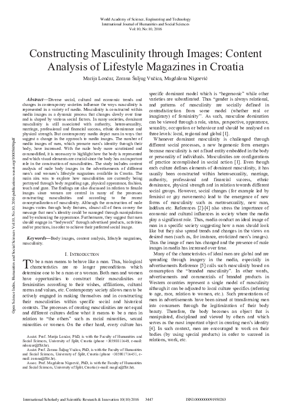 (PDF) Constructing Masculinity through Images: Content Analysis of ...