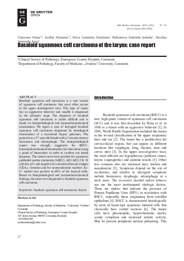 (PDF) Basaloid squamous cell carcinoma of the larynx: case report ...