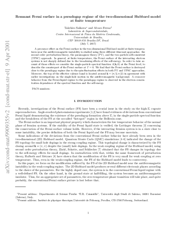 (PDF) Remnant Fermi surface in a pseudogap regime of the two ...
