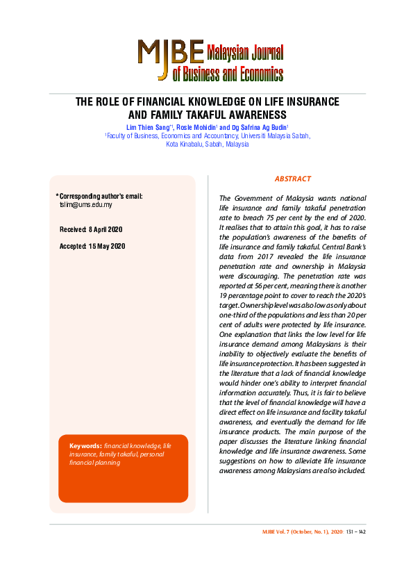(PDF) The Role of Financial Knowledge on Life Insurance and Family ...